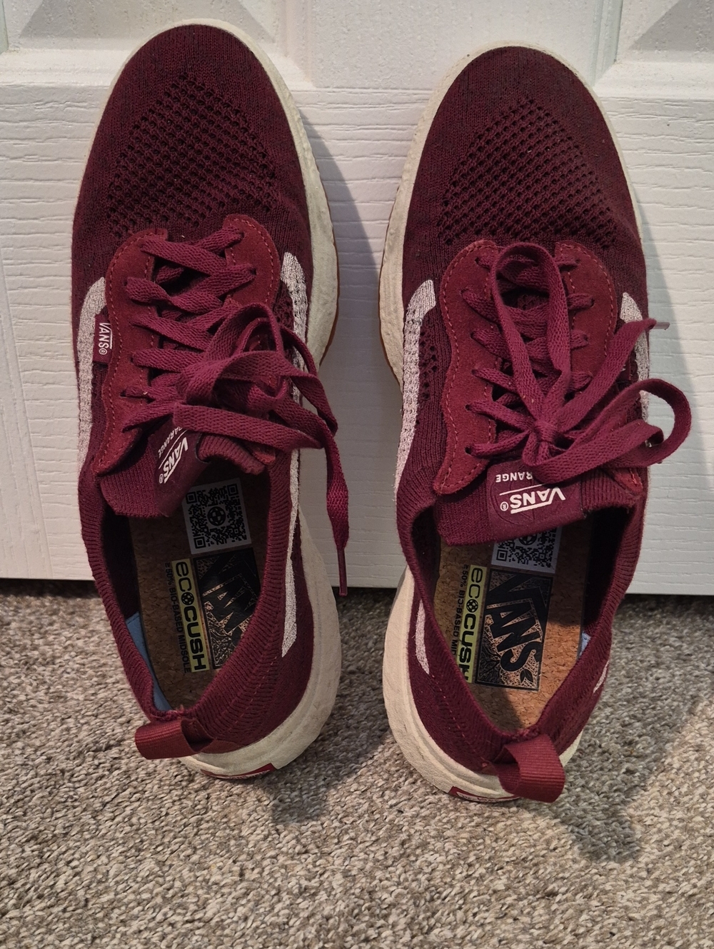 Vans Burgundy Knit Lace-Up Sneakers with White Side Stripe
